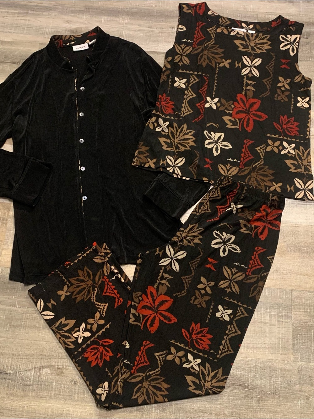 Chicos Travelers Slinky Knit Floral  Outfit 3 Piece Set Too Pants Jacket 2/3 L